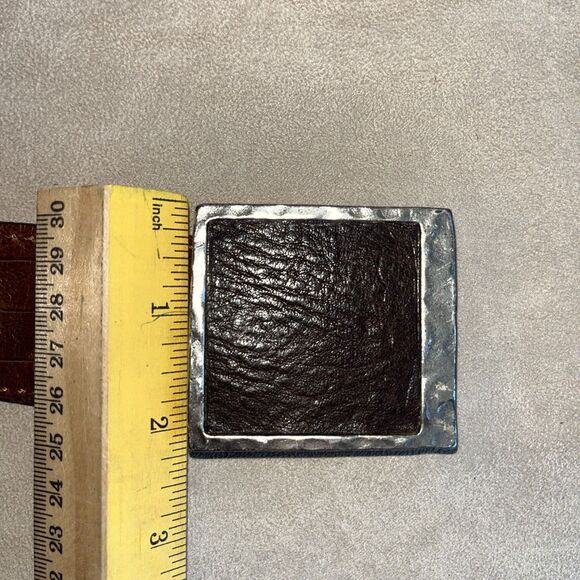 Vin Baker Vintage Crocodile Square Silver Buckle Brown Leather Belt Women Size M - Picture 6 of 16